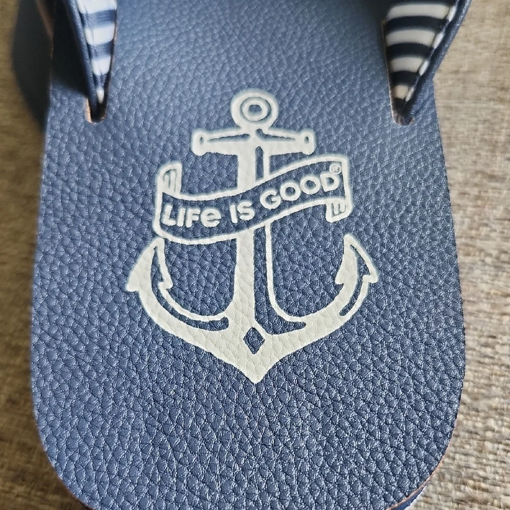 Life Is Good Blue Nautical Flip Flops